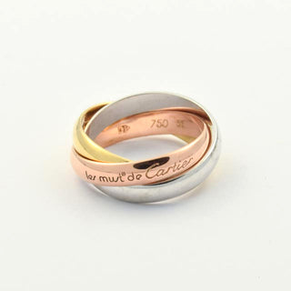 Cartier Ring Trinity aus 750 Gelb-, Rot- und Weißgold, nachhaltiger second hand Schmuck perfekt aufgearbeitet