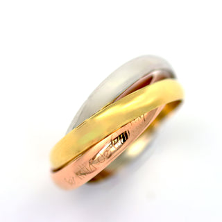 Cartier Ring Trinity aus 750 Gelb-, Rosé- und Weißgold, nachhaltiger second hand Schmuck perfekt aufgearbeitet