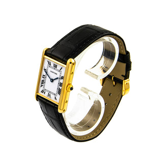 Cartier Damenarmbanduhr TANK Louis Cartier LM YG AB Quarzwerk und Edelsteinbesatz und Zeiger aus gebläutem Stahl 1990-2000er, gebrauchte Luxusuhr im Top-Zustand