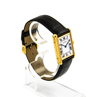 Cartier Damenarmbanduhr TANK Louis Cartier LM YG AB Quarzwerk und Edelsteinbesatz und Zeiger aus gebläutem Stahl 1990-2000er, gebrauchte Luxusuhr im Top-Zustand