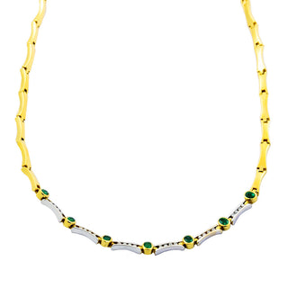 Smaragdcollier aus 750 Gelb- und Weißgold mit Brillant, nachhaltiger second hand Schmuck perfekt aufgearbeitet