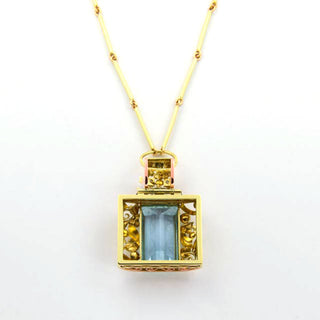 Collier aus 585 Gelb- und Rotgold mit Aquamarin und Brillant, nachhaltiger second hand Schmuck perfekt aufgearbeitet