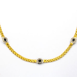 Collier aus 585 Gelb- und Weißgold mit Saphir und Brillant, nachhaltiger second hand Schmuck perfekt aufgearbeitet