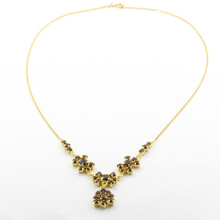 Collier aus 585 Gelbgold mit Granat, nachhaltiger second hand Schmuck perfekt aufgearbeitet