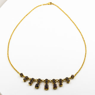 Collier aus 585 Gelbgold mit Granat, hochwertiger second hand Schmuck perfekt aufgearbeitet