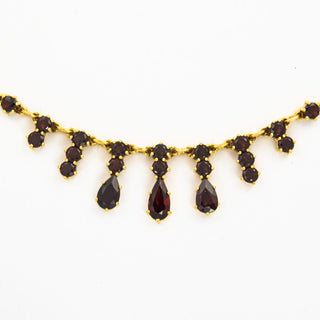 Collier aus 585 Gelbgold mit Granat, hochwertiger second hand Schmuck perfekt aufgearbeitet