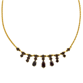 Collier aus 585 Gelbgold mit Granat, hochwertiger second hand Schmuck perfekt aufgearbeitet