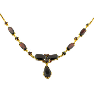 Collier aus 333 Gelbgold mit Granat, 41 cm, hochwertiger second hand Schmuck perfekt aufgearbeitet