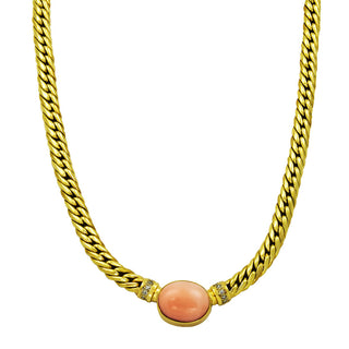Korallencollier aus 585 Gelbgold mit Diamant, nachhaltiger second hand Schmuck perfekt aufgearbeitet