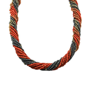 Korallencollier mit Schließe und Ösen aus 750 Gelbgold mit Hämatit, nachhaltiger second hand Schmuck perfekt aufgearbeitet