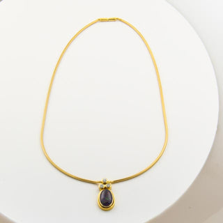 Collier aus 750 Gelbgold mit Opal und Brillant, nachhaltiger second hand Schmuck perfekt aufgearbeitet