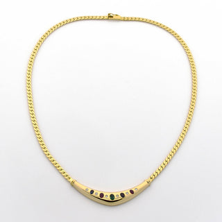 Collier aus 750 Gelbgold mit Smaragd, Rubin und Saphir, nachhaltiger second hand Schmuck perfekt aufgearbeitet