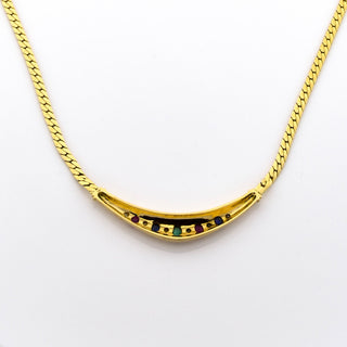 Collier aus 750 Gelbgold mit Smaragd, Rubin und Saphir, nachhaltiger second hand Schmuck perfekt aufgearbeitet