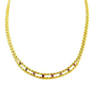 Rubincollier aus 585 Gelb- und Weißgold, nachhaltiger second hand Schmuck perfekt aufgearbeitet