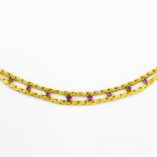 Rubincollier aus 585 Gelb- und Weißgold, nachhaltiger second hand Schmuck perfekt aufgearbeitet