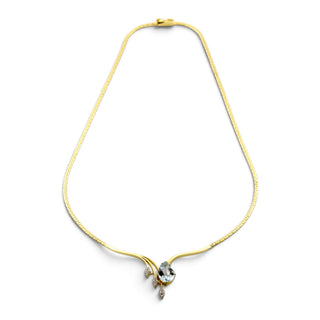 Collier aus 585 Gelb- und Weißgold mit Aquamarin und Brillant, nachhaltiger second-hand Schmuck perfekt aufgearbeitet