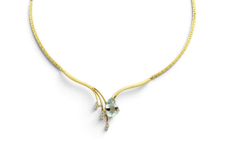 Collier aus 585 Gelb- und Weißgold mit Aquamarin und Brillant, nachhaltiger second-hand Schmuck perfekt aufgearbeitet