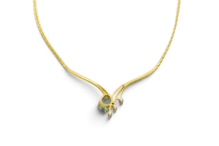 Collier aus 585 Gelb- und Weißgold mit Aquamarin und Brillant, nachhaltiger second-hand Schmuck perfekt aufgearbeitet