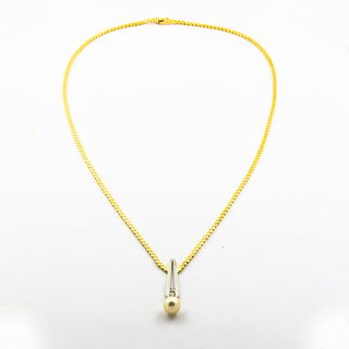 Collier aus 750 Gelb- und Weißgold mit Perle und Brillant, nachhaltiger second hand Schmuck perfekt aufgearbeitet