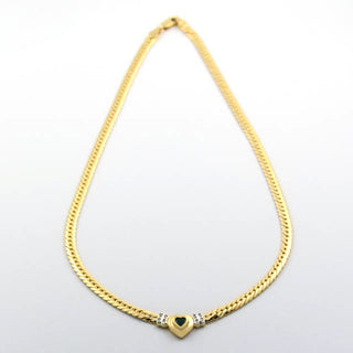 Smaragdcollier Herz aus 585 Gelbgold mit Diamant, nachhaltiger second hand Schmuck perfekt aufgearbeitet