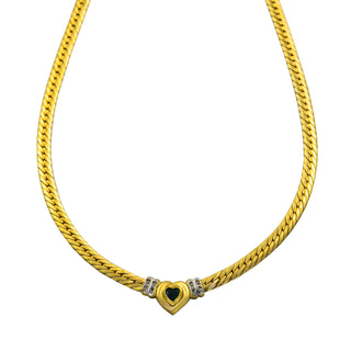 Smaragdcollier Herz aus 585 Gelbgold mit Diamant, nachhaltiger second hand Schmuck perfekt aufgearbeitet