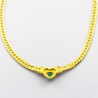 Smaragdcollier Herz aus 585 Gelbgold mit Diamant, nachhaltiger second hand Schmuck perfekt aufgearbeitet