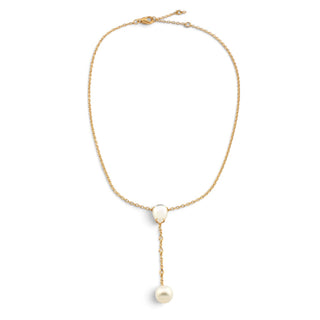 Collier aus 750 Rotgold mit Perle, Perlmutt und Brillant, nachhaltiger second-hand Schmuck perfekt aufgearbeitet