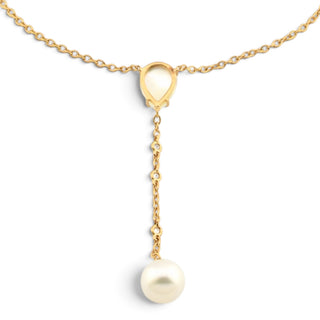 Collier aus 750 Rotgold mit Perle, Perlmutt und Brillant, nachhaltiger second-hand Schmuck perfekt aufgearbeitet