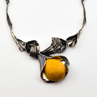 Collier aus 925 Silber mit Bernstein, nachhaltiger second hand Schmuck perfekt aufgearbeitet