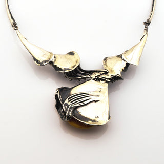 Collier aus 925 Silber mit Bernstein, nachhaltiger second hand Schmuck perfekt aufgearbeitet