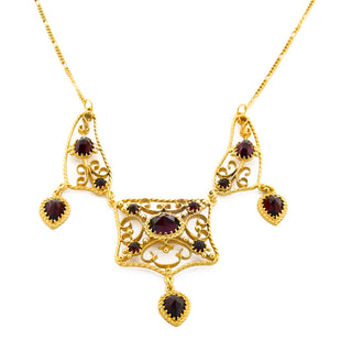 Granatcollier aus 925 Silber vergoldet, nachhaltiger second hand Schmuck perfekt aufgearbeitet