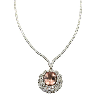 Collier aus 585 Weißgold mit Morganit und Brillant, nachhaltiger second hand Schmuck perfekt aufgearbeitet