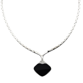 Collier aus 585 Weißgold mit Onyx und Diamant, nachhaltiger second hand Schmuck perfekt aufgearbeitet