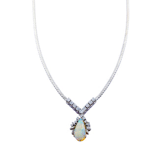 Collier aus 585 Weißgold mit Opal, Brillant und Diamant, nachhaltiger second hand Schmuck perfekt aufgearbeitet