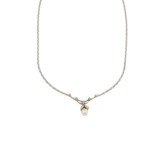 Perlencollier aus 585 Weißgold mit Brillant, nachhaltiger second-hand Schmuck perfekt aufgearbeitet
