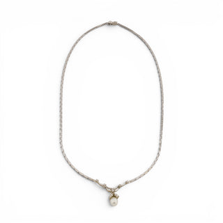 Perlencollier aus 585 Weißgold mit Brillant, nachhaltiger second-hand Schmuck perfekt aufgearbeitet