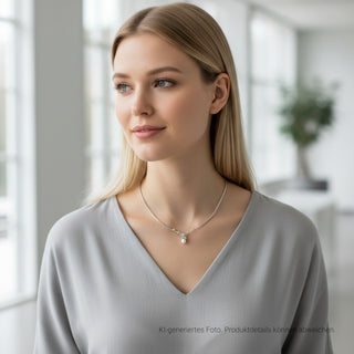 Perlencollier aus 585 Weißgold mit Brillant, nachhaltiger second-hand Schmuck perfekt aufgearbeitet