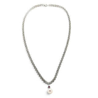 Collier aus 585 Weißgold mit Perle und Rubin, nachhaltiger second hand Schmuck perfekt aufgearbeitet