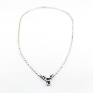 Rubincollier aus 585 Weißgold mit Brillant, nachhaltiger second hand Schmuck perfekt aufgearbeitet