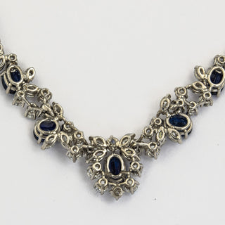 Collier aus 750 Weißgold mit Saphir, Brillant und Diamant, neuwertig, nachhaltiger second hand Schmuck perfekt aufgearbeitet