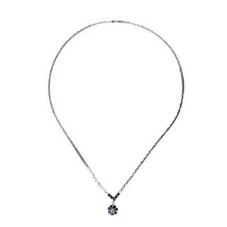 Saphircollier aus 585 Weißgold mit Brillant, nachhaltiger second hand Schmuck perfekt aufgearbeitet