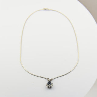 Saphircollier aus 585 Weißgold mit Brillant, nachhaltiger second hand Schmuck perfekt aufgearbeitet