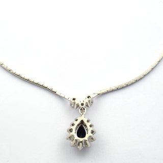 Saphircollier aus 585 Weißgold mit Brillant, nachhaltiger second hand Schmuck perfekt aufgearbeitet