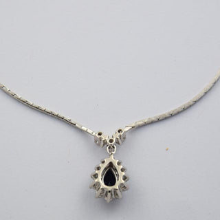Saphircollier aus 585 Weißgold mit Brillant, nachhaltiger second hand Schmuck perfekt aufgearbeitet