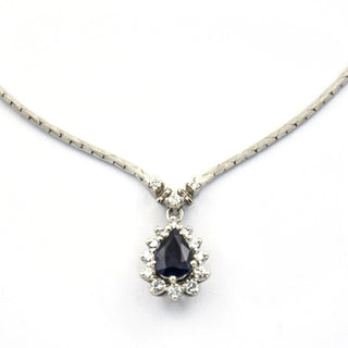 Saphircollier aus 585 Weißgold mit Brillant, nachhaltiger second hand Schmuck perfekt aufgearbeitet
