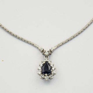Saphircollier aus 585 Weißgold mit Brillant, nachhaltiger second hand Schmuck perfekt aufgearbeitet