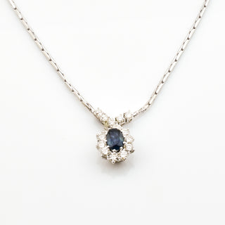 Saphircollier aus 585 Weißgold mit Brillant, nachhaltiger second hand Schmuck perfekt aufgearbeitet