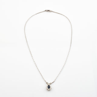 Saphircollier aus 585 Weißgold mit Brillant, nachhaltiger second hand Schmuck perfekt aufgearbeitet