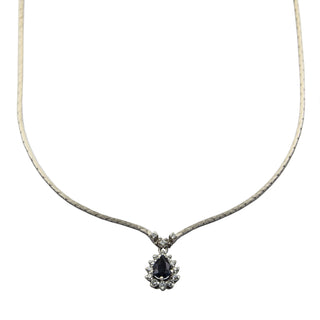 Saphircollier aus 585 Weißgold mit Brillant, nachhaltiger second hand Schmuck perfekt aufgearbeitet
