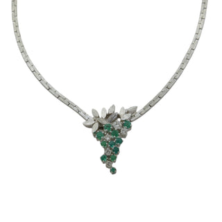 Smaragdcollier aus 585 Weißgold mit Brillant, nachhaltiger second hand Schmuck perfekt aufgearbeitet